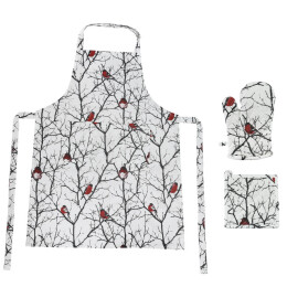 Happy gifts Подарочный набор для кухни "Снегири",хлопок 100%, передник и прихватки