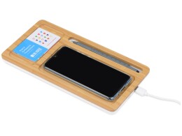 - Беспроводное зарядное устройство-органайзер из бамбука "Timber", натуральный/белый