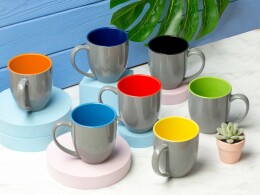 - Кружка керамическая «Gracy» 450мл, серый/красный