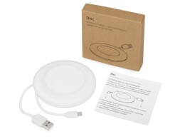 - Беспроводное зарядное устройство со встроенным кабелем 2-в-1 "Disc", белый