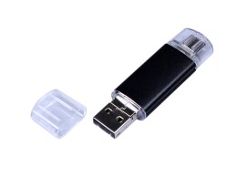 - USB-флешка на 32 Гб c двумя дополнительными разъемами MicroUSB и TypeC, черный