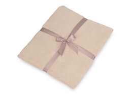 - Плед флисовый Natty из переработанного пластика, бежевый с розовой лентой