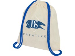 - Рюкзак со шнурком Oregon, имеет цветные веревки, изготовлен из хлопка 100 г/м2, бежевый/синий