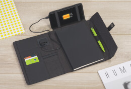 POWERFOLIO Папка А5 с беспроводным зарядным устройством 4000 mAh и блокнотом softtouch