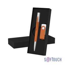 Chili Набор ручка "Clas" + флеш-карта "Vostok" 16 Гб в футляре, оранжевый, покрытие soft touch оранжевый