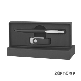 Chili Набор ручка + флеш-карта 16 Гб в футляре, покрытие softgrip черный с серебристым