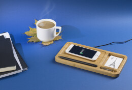 mid-oceangift Настольный органайзер "Woodstock" с беспроводным зарядным устройством, бамбук