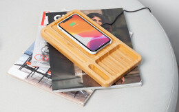 mid-oceangift Настольный органайзер "Woodstock" с беспроводным зарядным устройством, бамбук