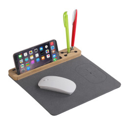 POWERFOLIO Настольная подставка с беспроводным зарядным устройством, переработанная кожа/бамбук