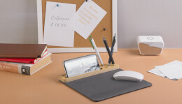 POWERFOLIO Настольная подставка с беспроводным зарядным устройством, переработанная кожа/бамбук