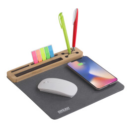 POWERFOLIO Настольная подставка с беспроводным зарядным устройством, переработанная кожа/бамбук