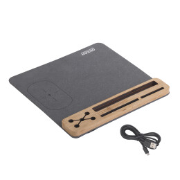 POWERFOLIO Настольная подставка с беспроводным зарядным устройством, переработанная кожа/бамбук