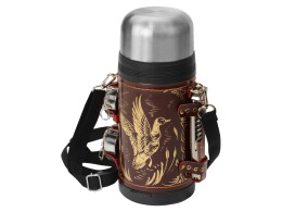 Разное Термос в кожаном чехле, 1,2л, бордовая кожа