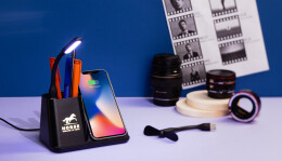 mid-oceangift Карандашница "Black Star" с беспроводным (10W) зарядным устройством, вентилятором и лампой, с подсветкой логотипа