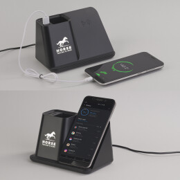 mid-oceangift Карандашница "Black Star" с беспроводным (10W) зарядным устройством, вентилятором и лампой, с подсветкой логотипа