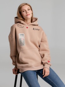 CoolColor Худи оверсайз с термонаклейками Lucky Strike, бежевое