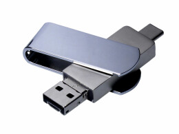 Разное USB 2.0-флешка на 64 Гб поворотный механизм, c дополнительным разъемом Micro USB с одноцветным металлическим клипом