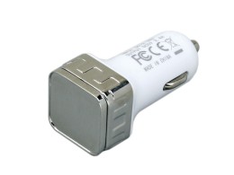 Разное Автомобильная зарядка CC-03, 2 USB порта, квадратное основание для логотипа, серебро