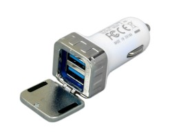 Разное Автомобильная зарядка CC-03, 2 USB порта, квадратное основание для логотипа, серебро