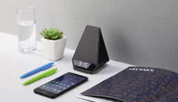 mid-oceangift Настольная Bluetooth колонка (3Вт) "Smart Pyramid" с часами и беспроводным (15W) зарядным устройством, с подсветкой логотипа