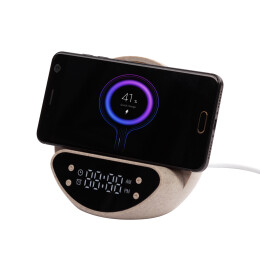 mid-oceangift Настольные часы "Smiley" с беспроводным (10W) зарядным устройством и будильником, пшеница/бамбук/пластик