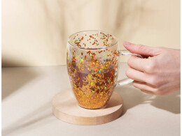 Eat & Bite Кружка с двойными стенками с блестками, 360 мл, золотистый