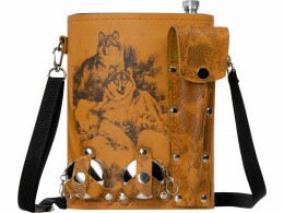 Разное Набор «Подарочный»: фляга 511/2 (рыжая кожа), 2л+2 стаканчика+2 вилки