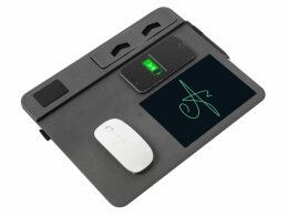 Q jet Многофункциональный коврик для мыши «Multi Pad» с беспроводной зарядкой и LCD экраном, 10 Вт, черный