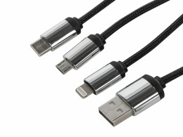 Evolt Кабель 3-в-1 с подсветкой логотипа "Ion", черный