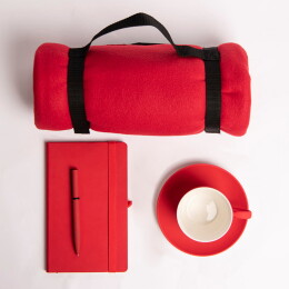 Happy gifts Набор подарочный COSINESS: плед, ежедневник, ручка, чайная пара, коробка, красный