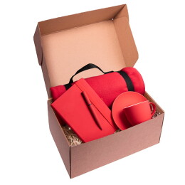 Happy gifts Набор подарочный COSINESS: плед, ежедневник, ручка, чайная пара, коробка, красный
