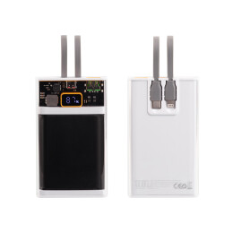 mid-oceangift Зарядное (22.5W) устройство "Link" 10000 mAh с прозрачным корпусом, цифровым индикатором заряда и встроенными Type-C/Lightning кабелями