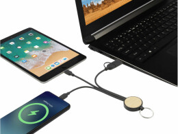 Разное Кабель для зарядки Tecta «6 в 1» из переработанного пластика/бамбука с брелком, сплошной черный