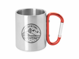 Разное Кружка GUAYA с ручкой карабином, 230 мл, серебристый/красный