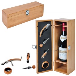 Happy gifts Футляр для бутылки с винными принадлежностями (4 предмета); 36х11,5х12 см; дерево, металл