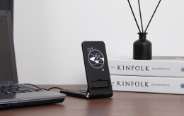 mid-oceangift Складная беспроводная (15W) зарядная станция "Clap" с подсветкой логотипа и подставкой для смартфона