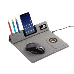 mid-oceangift Настольная складная подставка "Cool Mat" с беспроводным (15W) ЗУ, сенсорной подсветкой логотипа, функцией MagSafe и ковриком для мыши