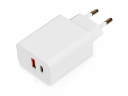 Evolt Сетевое зарядное устройство c выходами USB-A и USB-C «Recharger Pro», быстрая зарядка QC/PD, 30 Вт, белый