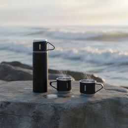 mid-oceangift Набор подарочный "Алтай": термос, 3 кружки, пудра черный