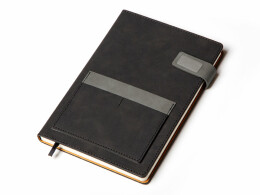 Lettertone Бизнес блокнот А5 "Freya" с клапаном и карманом для визиток, твердая обложка, 128 листов, черный и свет