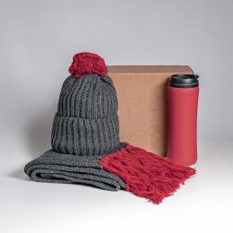 Happy gifts Набор подарочный COLD NIGHT: шарф и шапка, термокружка; красный