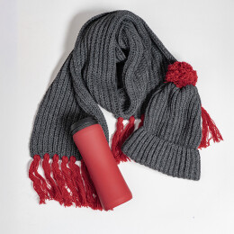 Happy gifts Набор подарочный COLD NIGHT: шарф и шапка, термокружка; красный