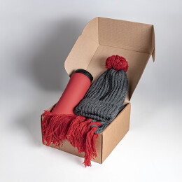 Happy gifts Набор подарочный COLD NIGHT: шарф и шапка, термокружка; красный