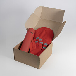 Happy gifts Набор подарочный GET WARM: перчатки, шапка, термос; красный