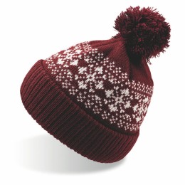 Textile Шапка вязаная с снежинками и помпоном "FLAKE"_бордо, 100% акрил