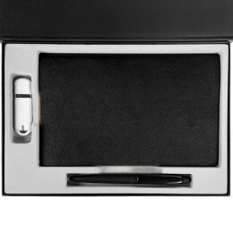 сделано в России Коробка Silk с ложементом под ежедневник 13x21 см, флешку и ручку, ver. 2, черная