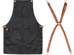 Разное Набор: фартук из натуральной кожи в тубусе, черный с рыжими ремнями