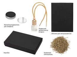 Разное Подарочный набор с обложкой для автодокументов и автоароматизатором "зеленый чай", черный