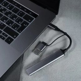 Bizzon USB-хаб BRANCH 4 в 1, серый, алюминий