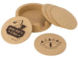 Разное Набор костеров из пробки на подставке из пробки "Krock" (гравировка)